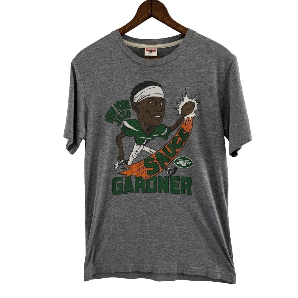 New York Jets Shirt Mens Small Gray NFL Football Homage Graphic Sauce Gardner